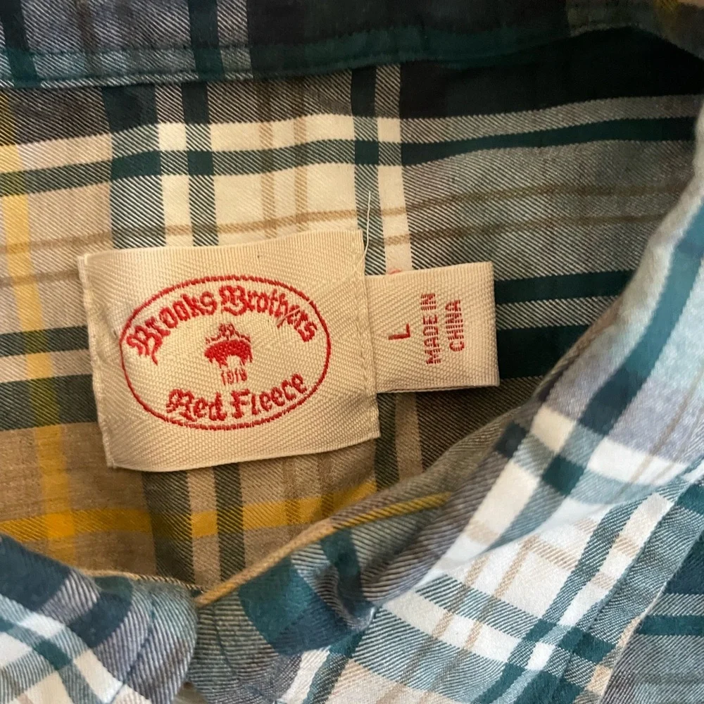 Brooks Brothers Red Fleece Plaid Print Button Down Sport Shirt in Green Size L - Picture 3 of 5